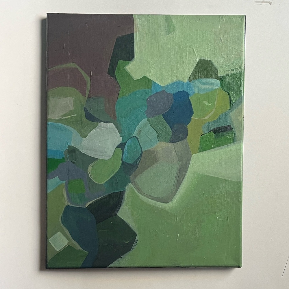 Handmade Green Abstract Acrylic Painting 11x14 Wall Art - Picture 4 of 4
